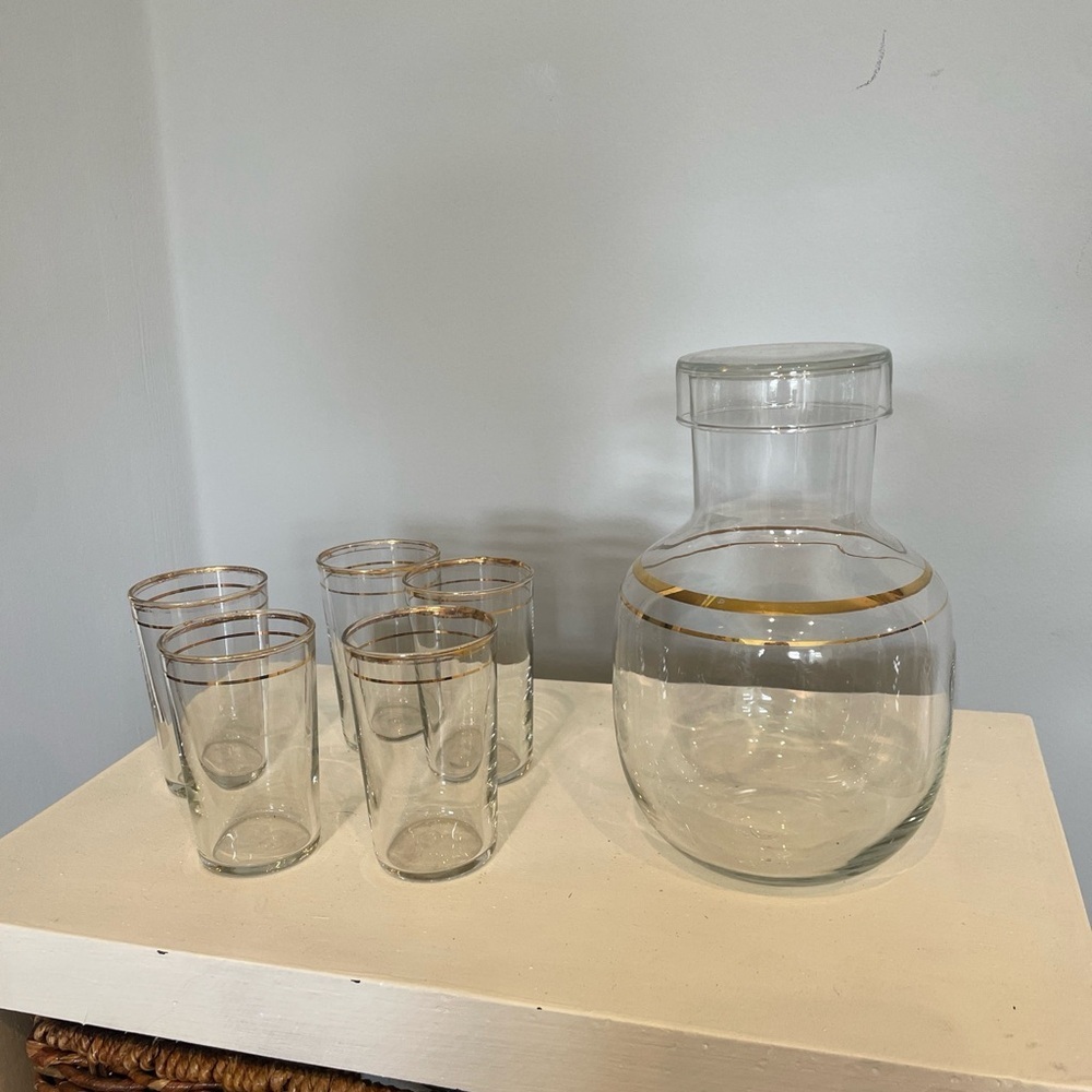 Art deco mid century water carafe with matching glasses
